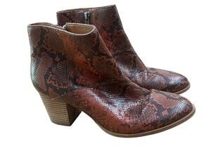 Madewell Snake Print Leather Ankle Booties Brown Block Heel Women’s 7.5 -
